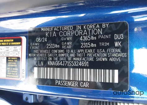 2025 Kia K5 Gt-Line из США, поврежденный, VIN KNAG64J71S5324691